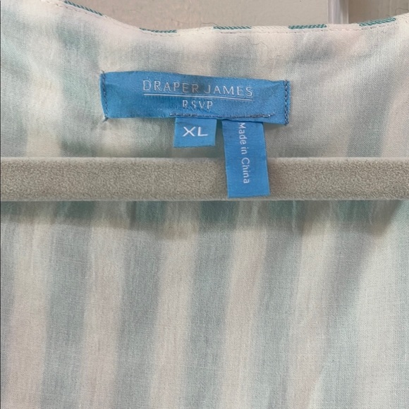 NWT Draper James Teal and White Puff Sleeve True Wrap Linen Mini Dress - Size XL - Picture 3 of 16